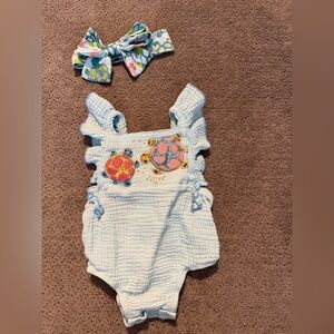 6-9 Month Mud Pie Light Blue Cotton Baby Romper